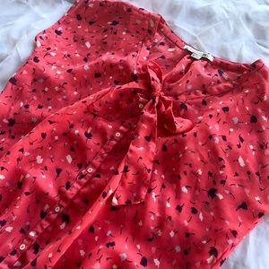 Red Tie Neck Button Down Blouse • M • Forever 21